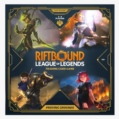Caja Riftbound Proving Grounds en inglés.